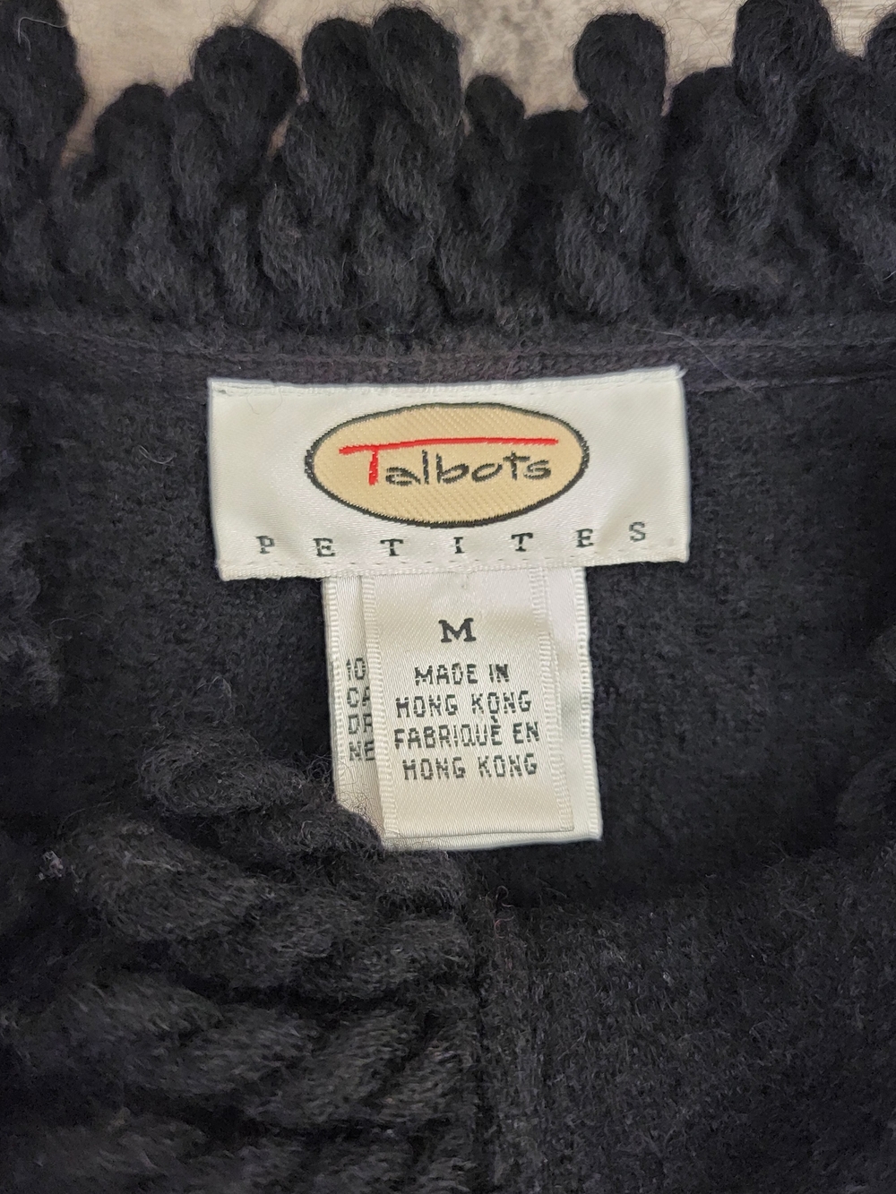 Vintage Talbots Black Boiled Fringe 100% Wool Cardigan Sweater Jacket Sz M EUC - Picture 6 of 10